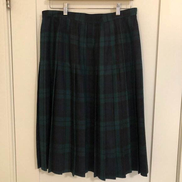 Vintage Pleated Girls Green Blue Tartan Wrap Skirt Punk Academia Cottagecore - Picture 4 of 11